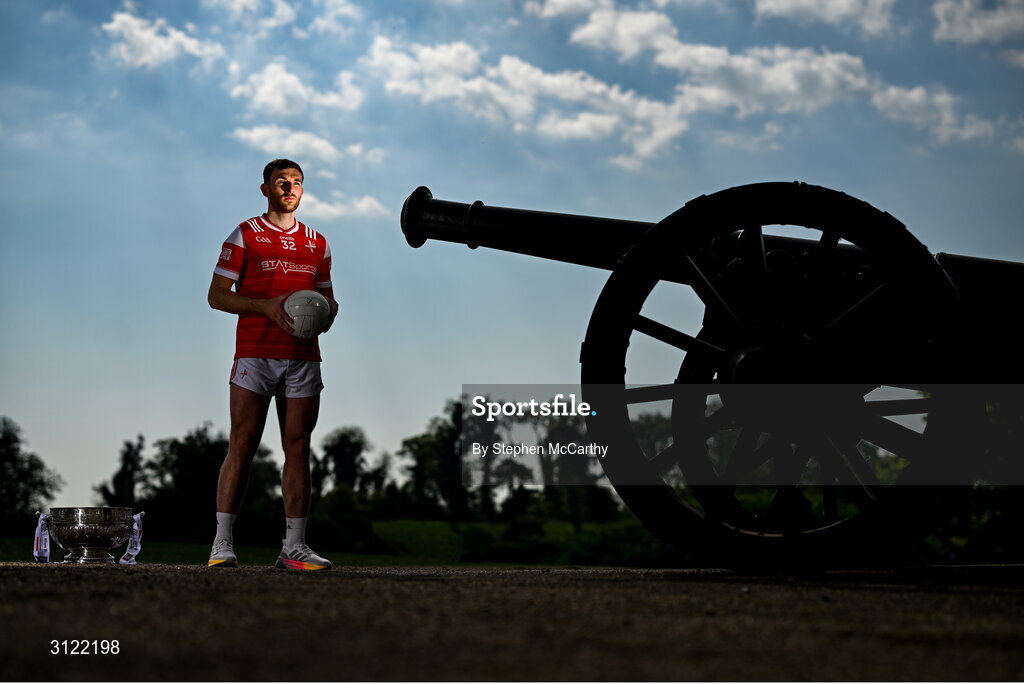1 May 2025; Louth captain Sam Mulroy at Oldbridge House, Battle of the Boyne Visitor Centre in Drogheda, Meath during a media event for the 2025 Leinster GAA Senior Football Championship Final between Louth and Meath which will take place on Sunday 11th of May in Croke Park, Dublin. Photo by Stephen McCarthy/Sportsfile