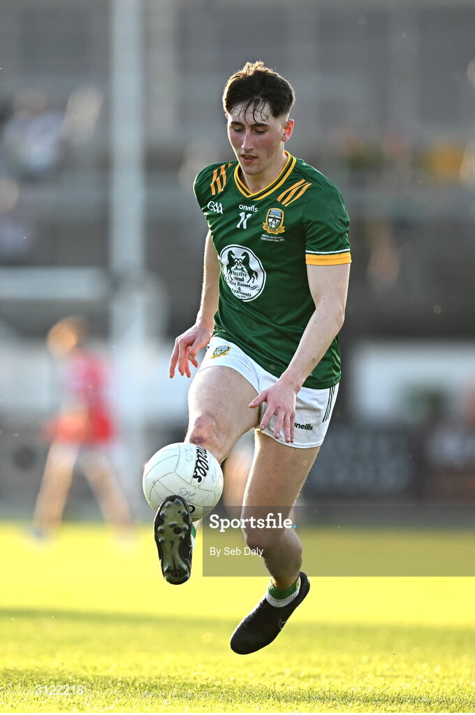 30 April 2025; John Harkin of Meath during the Dalata Hotel Group Leinster GAA Football U20 Championship final match between Meath and Louth at Cedral St Conleth’s Park in Newbridge, Kildare. Photo by Seb Daly/Sportsfile
