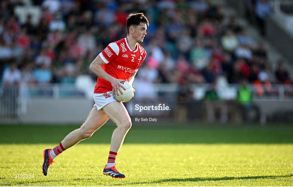 30 April 2025; Michéal Reid of Louth during the Dalata Hotel Group Leinster GAA Football U20 Championship final match between Meath and Louth at Cedral St Conleth’s Park in Newbridge, Kildare. Photo by Seb Daly/Sportsfile