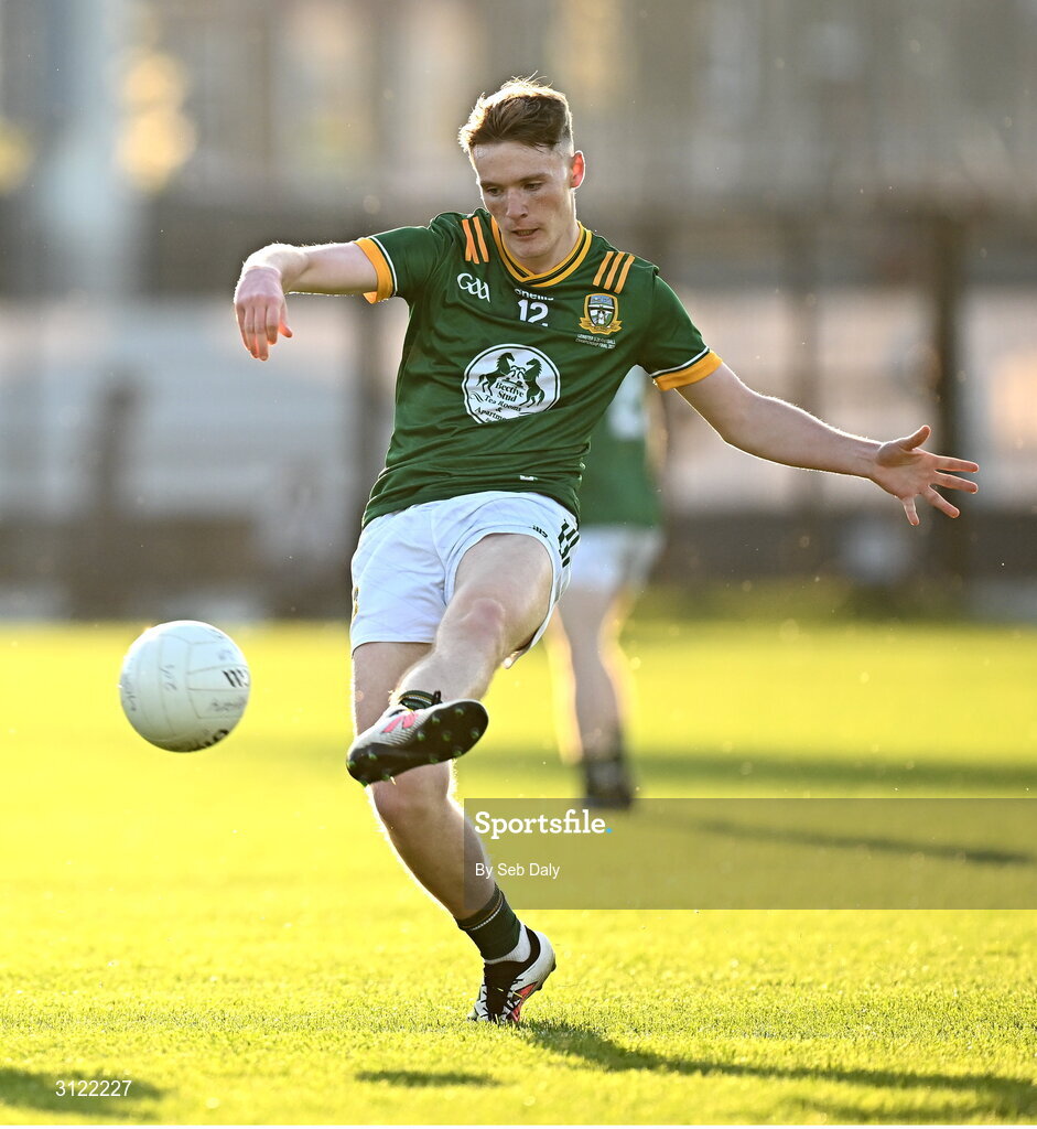30 April 2025; Zach Thornton of Meath during the Dalata Hotel Group Leinster GAA Football U20 Championship final match between Meath and Louth at Cedral St Conleth’s Park in Newbridge, Kildare. Photo by Seb Daly/Sportsfile