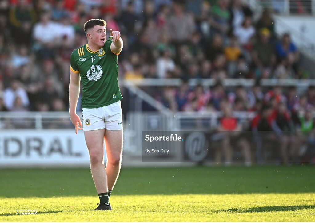 30 April 2025; Jamie Murphy of Meath during the Dalata Hotel Group Leinster GAA Football U20 Championship final match between Meath and Louth at Cedral St Conleth’s Park in Newbridge, Kildare. Photo by Seb Daly/Sportsfile
