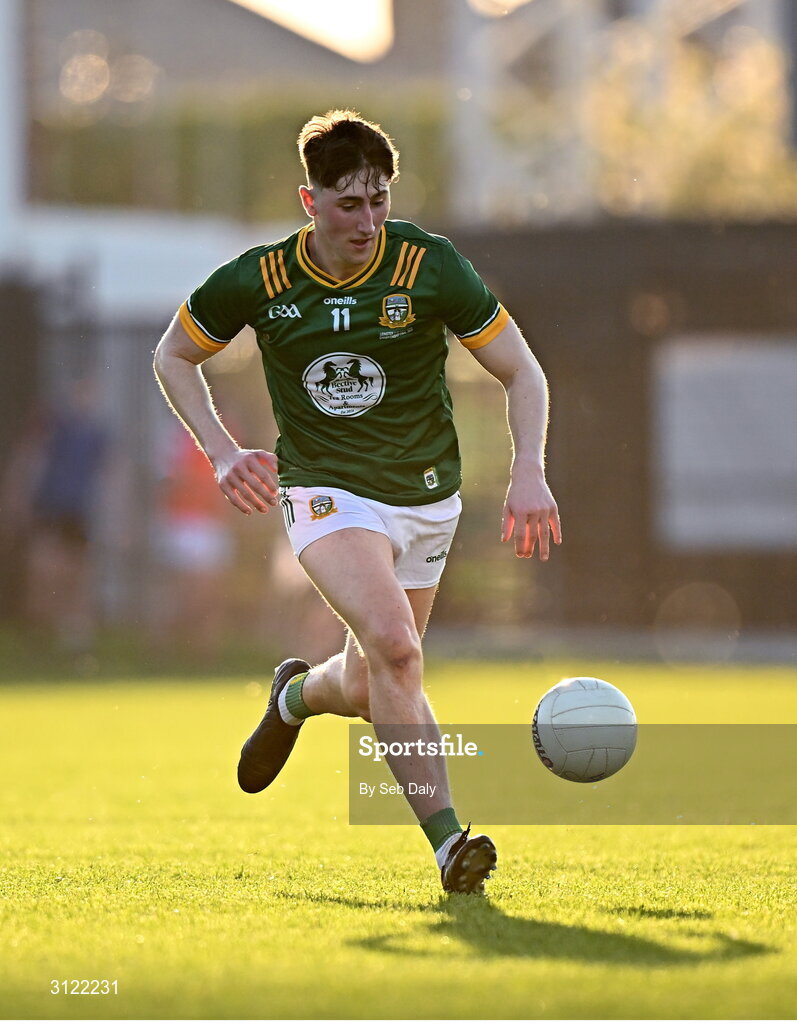 30 April 2025; John Harkin of Meath during the Dalata Hotel Group Leinster GAA Football U20 Championship final match between Meath and Louth at Cedral St Conleth’s Park in Newbridge, Kildare. Photo by Seb Daly/Sportsfile