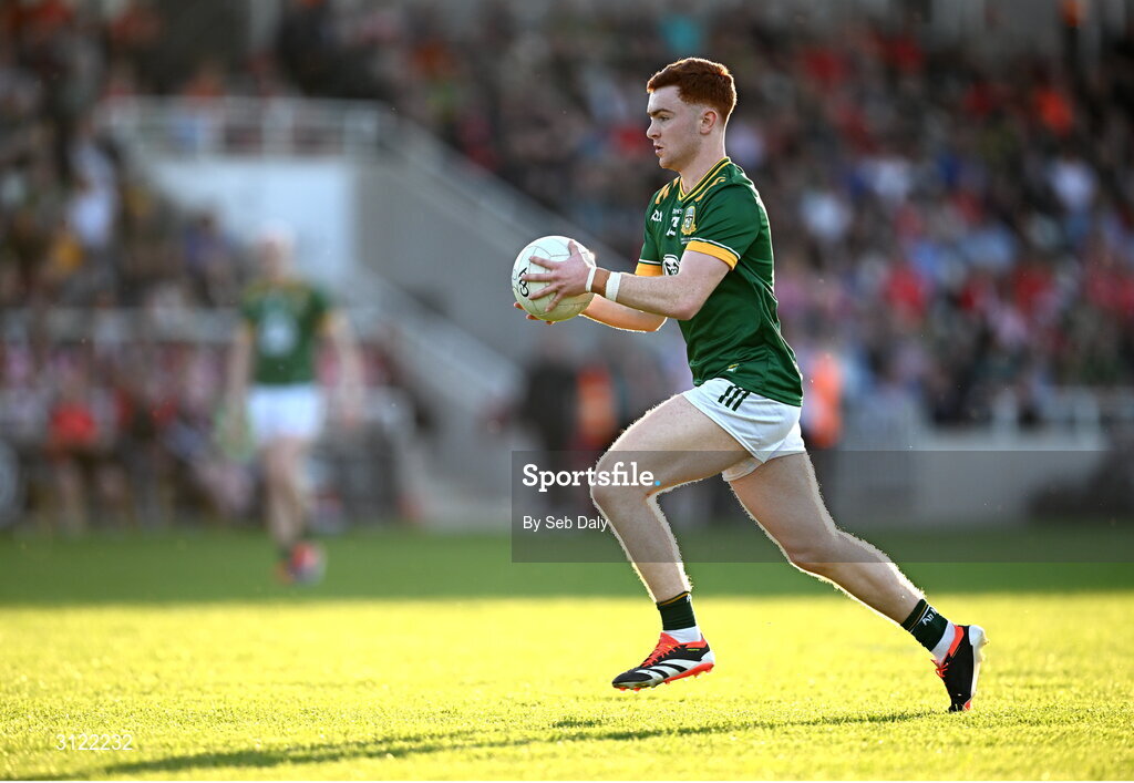 30 April 2025; Ben Corkery of Meath during the Dalata Hotel Group Leinster GAA Football U20 Championship final match between Meath and Louth at Cedral St Conleth’s Park in Newbridge, Kildare. Photo by Seb Daly/Sportsfile