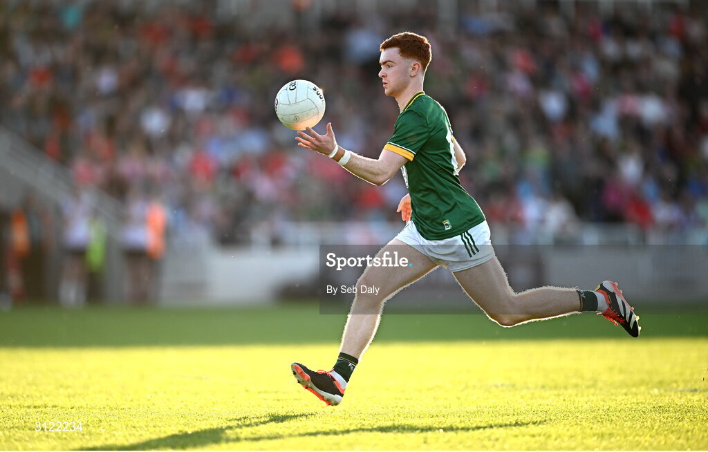30 April 2025; Ben Corkery of Meath during the Dalata Hotel Group Leinster GAA Football U20 Championship final match between Meath and Louth at Cedral St Conleth’s Park in Newbridge, Kildare. Photo by Seb Daly/Sportsfile