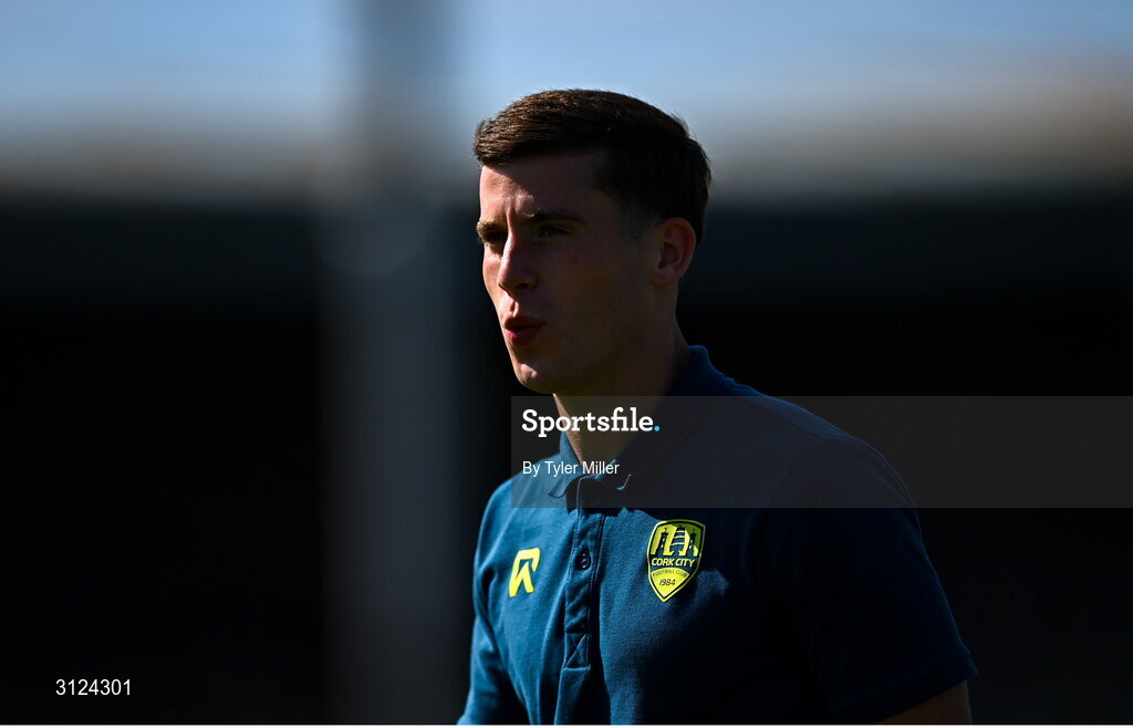 5 May 2025; Evan McLaughlin of Cork City before the SSE Airtricity Men's Premier Division match between Drogheda United and Cork City at Sullivan & Lambe Park in Drogheda, Louth. Photo by Tyler Miller/Sportsfile