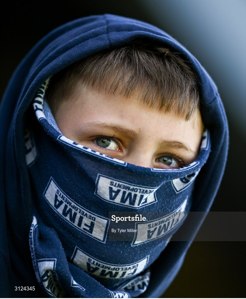 5 May 2025; A young Drogheda United supporter during the SSE Airtricity Men's Premier Division match between Drogheda United and Cork City at Sullivan & Lambe Park in Drogheda, Louth. Photo by Tyler Miller/Sportsfile