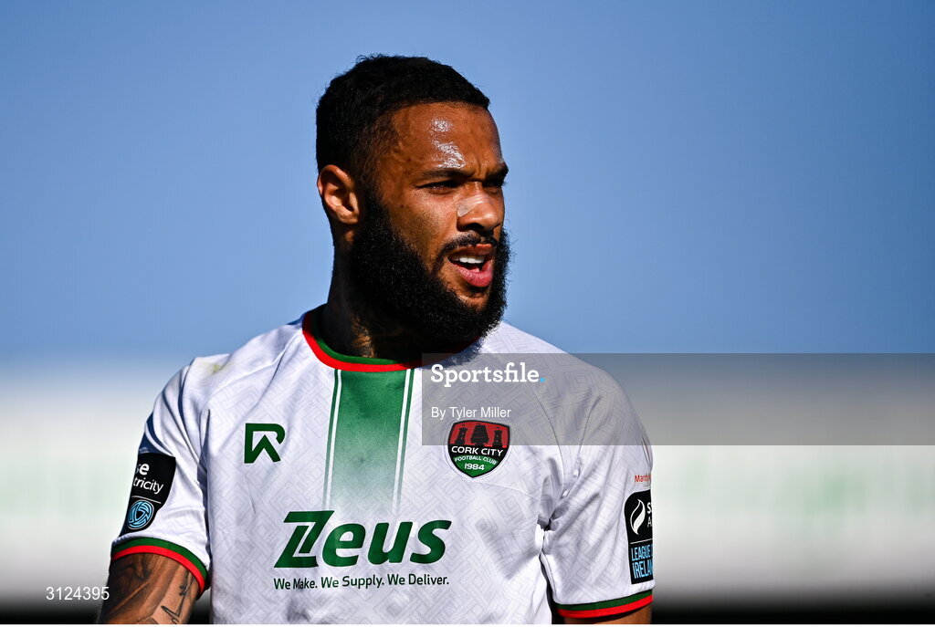 5 May 2025; Djenairo Daniels of Cork City during the SSE Airtricity Men's Premier Division match between Drogheda United and Cork City at Sullivan & Lambe Park in Drogheda, Louth. Photo by Tyler Miller/Sportsfile