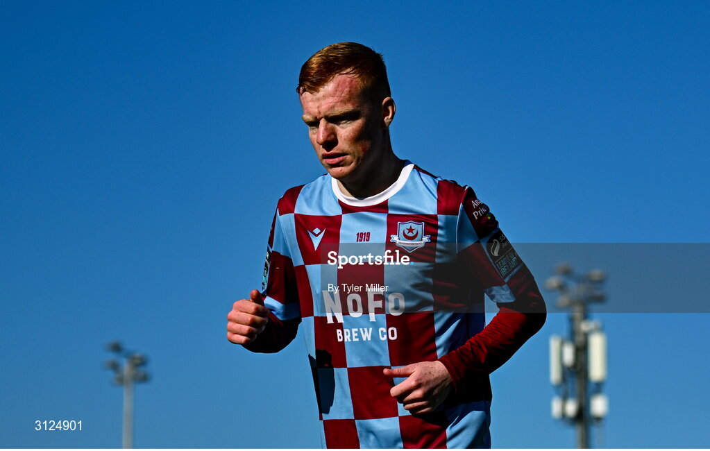 5 May 2025; Shane Farrell of Drogheda United during the SSE Airtricity Men's Premier Division match between Drogheda United and Cork City at Sullivan & Lambe Park in Drogheda, Louth. Photo by Tyler Miller/Sportsfile