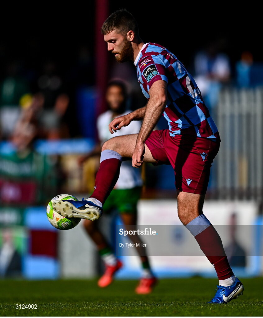 5 May 2025; Conor Keeley of Drogheda United during the SSE Airtricity Men's Premier Division match between Drogheda United and Cork City at Sullivan & Lambe Park in Drogheda, Louth. Photo by Tyler Miller/Sportsfile