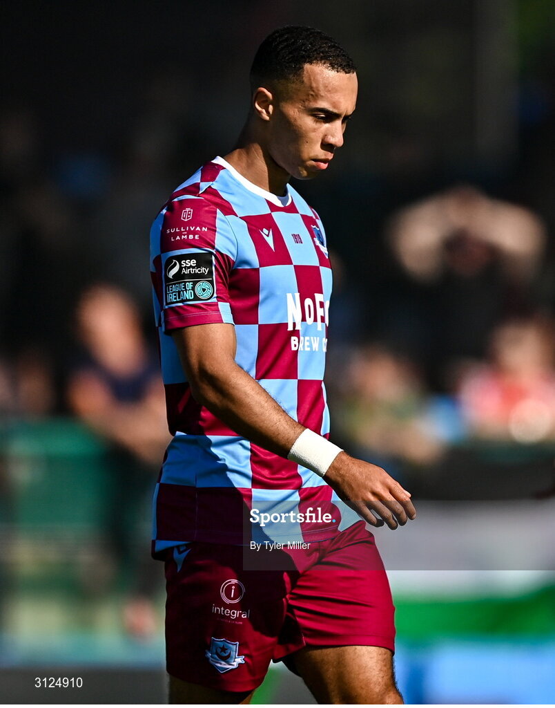 5 May 2025; Douglas James-Taylor of Drogheda United during the SSE Airtricity Men's Premier Division match between Drogheda United and Cork City at Sullivan & Lambe Park in Drogheda, Louth. Photo by Tyler Miller/Sportsfile