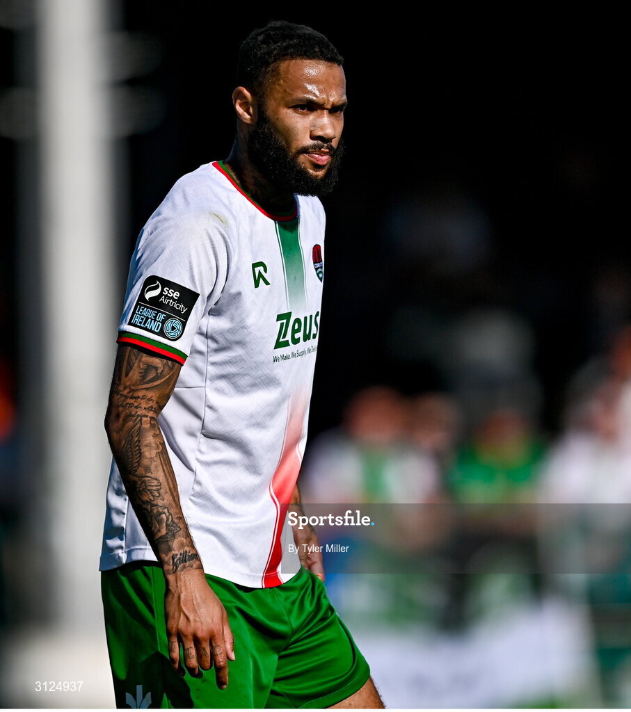 5 May 2025; Djenairo Daniels of Cork City during the SSE Airtricity Men's Premier Division match between Drogheda United and Cork City at Sullivan & Lambe Park in Drogheda, Louth. Photo by Tyler Miller/Sportsfile