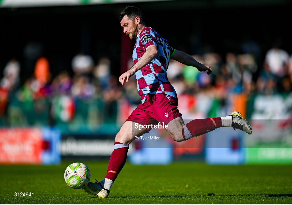 5 May 2025; Ryan Brennan of Drogheda United during the SSE Airtricity Men's Premier Division match between Drogheda United and Cork City at Sullivan & Lambe Park in Drogheda, Louth. Photo by Tyler Miller/Sportsfile
