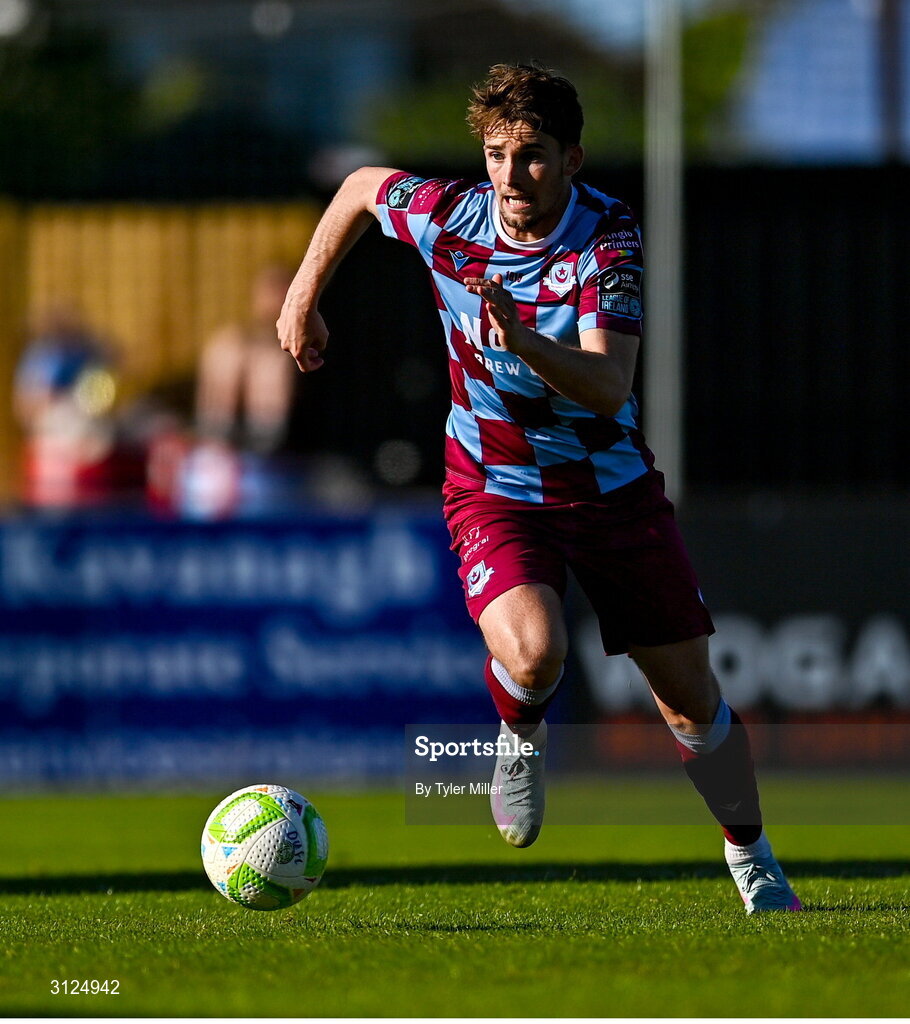 5 May 2025; Owen Lambe of Drogheda United during the SSE Airtricity Men's Premier Division match between Drogheda United and Cork City at Sullivan & Lambe Park in Drogheda, Louth. Photo by Tyler Miller/Sportsfile