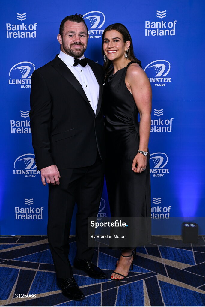 6 May 2025; Cian Healy and his wife Laura on arrival at the Leinster Rugby awards ball 2025 at O'Reilly Hall in UCD, Dublin. Photo by Brendan Moran/Sportsfile