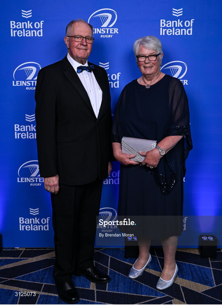 6 May 2025; Stuart Bayley and Maeve Bayley on arrival at the Leinster Rugby awards ball 2025 at O'Reilly Hall in UCD, Dublin. Photo by Brendan Moran/Sportsfile