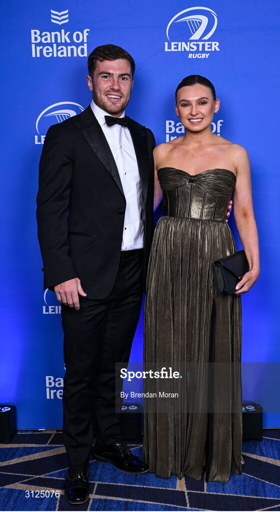 6 May 2025; Luke McGrath and Rebecca Tarrant on arrival at the Leinster Rugby awards ball 2025 at O'Reilly Hall in UCD, Dublin. Photo by Brendan Moran/Sportsfile