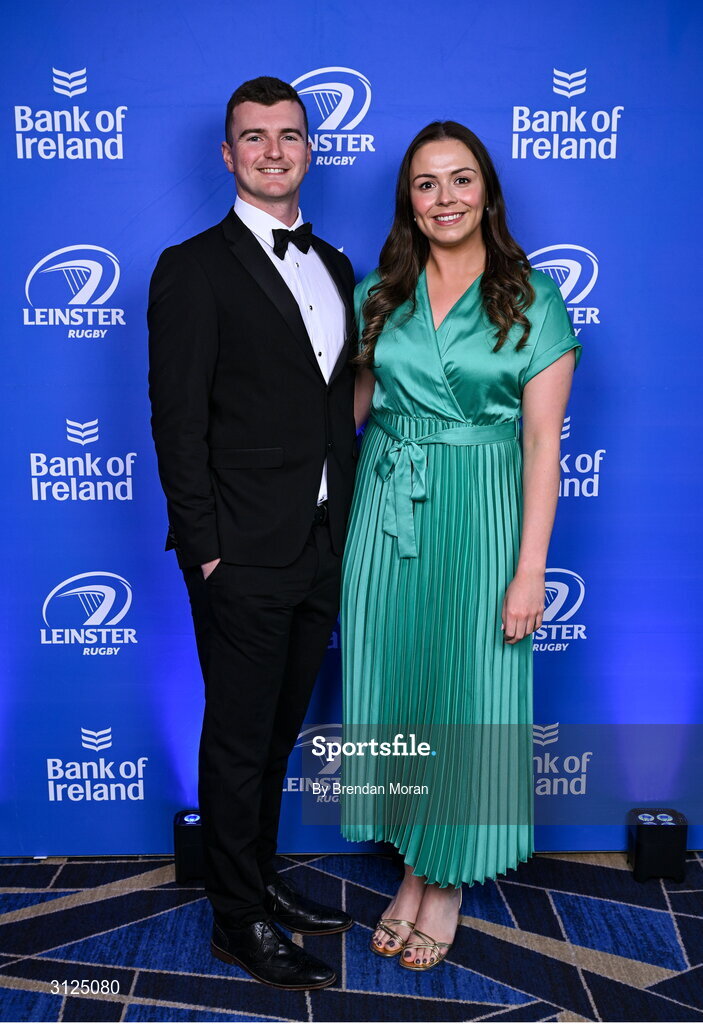 6 May 2025; Jack O'Brien and Sophie Davies on arrival at the Leinster Rugby awards ball 2025 at O'Reilly Hall in UCD, Dublin. Photo by Brendan Moran/Sportsfile