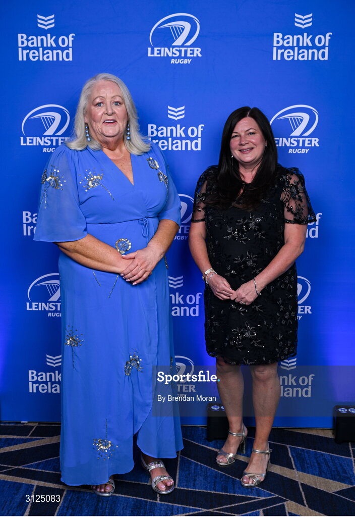 6 May 2025; Mary Carroll and Bebhinn Dunne on arrival at the Leinster Rugby awards ball 2025 at O'Reilly Hall in UCD, Dublin. Photo by Brendan Moran/Sportsfile