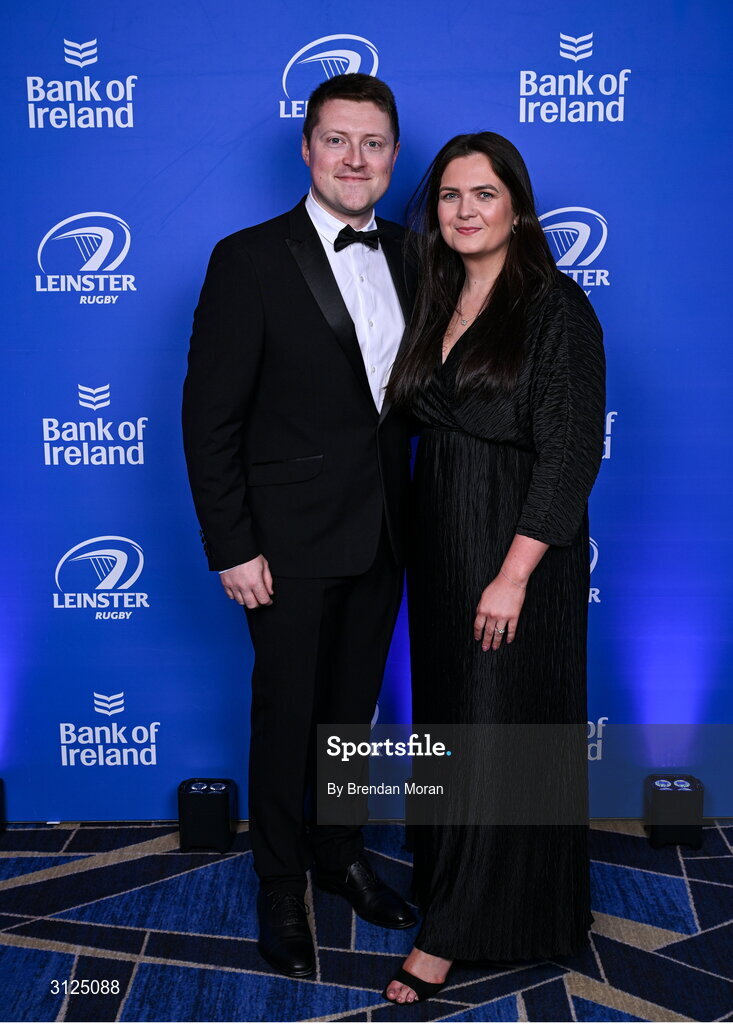 6 May 2025; Rob Burke and Michaela Cronin on arrival at the Leinster Rugby awards ball 2025 at O'Reilly Hall in UCD, Dublin. Photo by Brendan Moran/Sportsfile