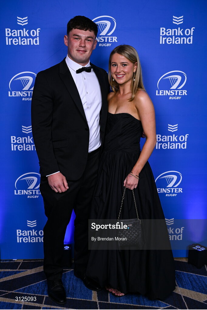 6 May 2025; Stephen Smyth and Camille Ryan on arrival at the Leinster Rugby awards ball 2025 at O'Reilly Hall in UCD, Dublin. Photo by Brendan Moran/Sportsfile