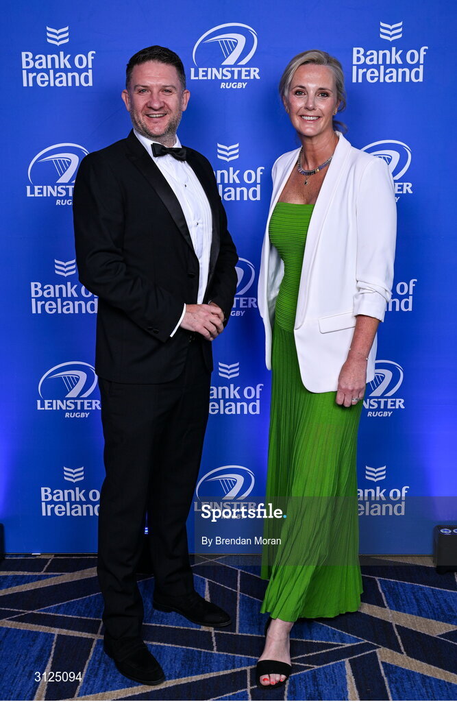 6 May 2025; Paul Donegan and Niamh Butler on arrival at the Leinster Rugby awards ball 2025 at O'Reilly Hall in UCD, Dublin. Photo by Brendan Moran/Sportsfile