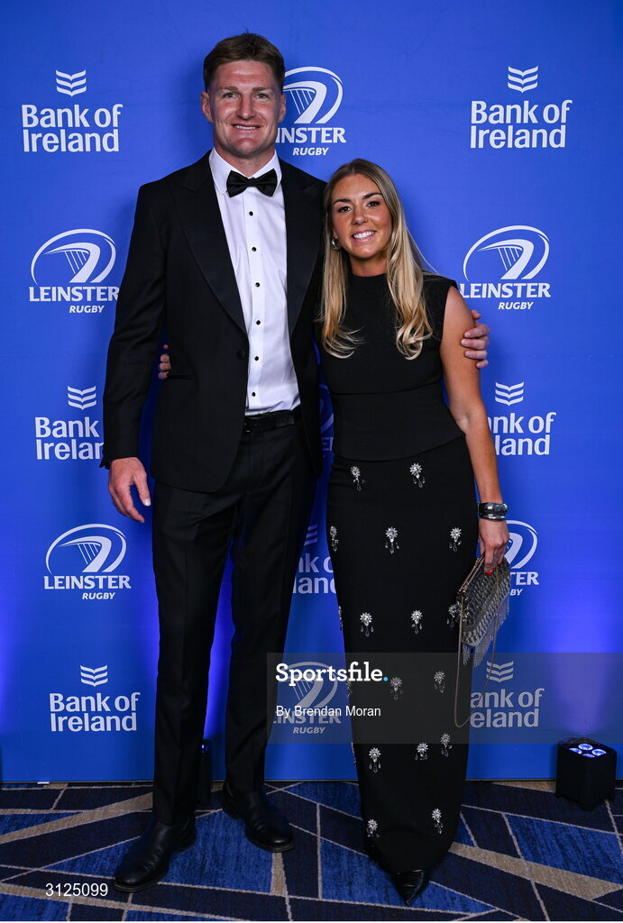 6 May 2025; Jordie Barrett and Alice Marshall on arrival at the Leinster Rugby awards ball 2025 at O'Reilly Hall in UCD, Dublin. Photo by Brendan Moran/Sportsfile