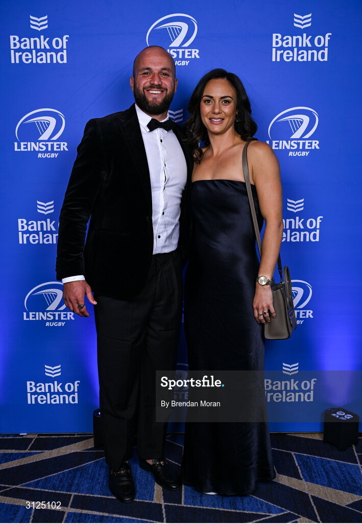6 May 2025; Jamison Gibson-Park and Patti Grogan on arrival at the Leinster Rugby awards ball 2025 at O'Reilly Hall in UCD, Dublin. Photo by Brendan Moran/Sportsfile