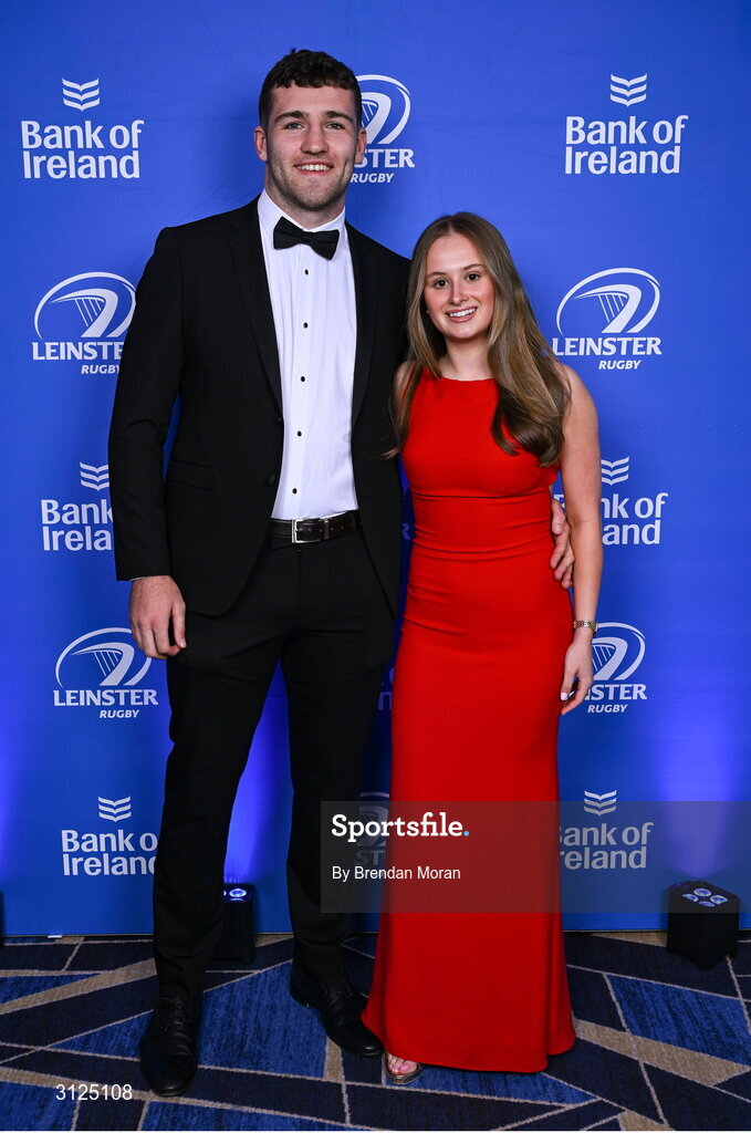 6 May 2025; James Culhane and Jessica Maxwell on arrival at the Leinster Rugby awards ball 2025 at O'Reilly Hall in UCD, Dublin. Photo by Brendan Moran/Sportsfile