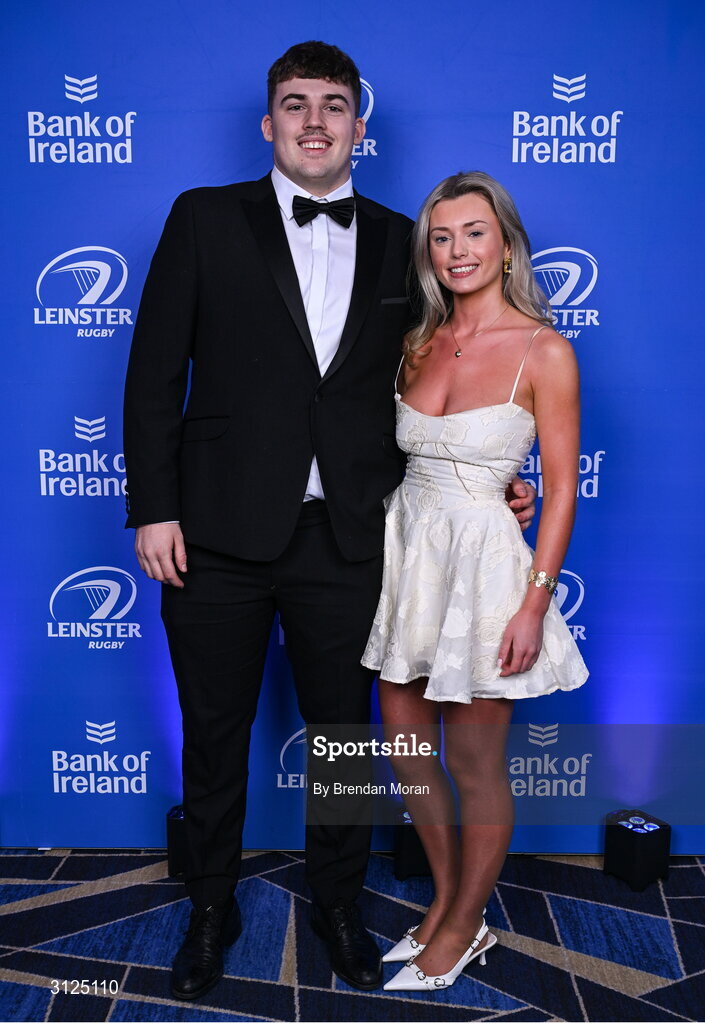 6 May 2025; Niall Smyth and Julie Breslin on arrival at the Leinster Rugby awards ball 2025 at O'Reilly Hall in UCD, Dublin. Photo by Brendan Moran/Sportsfile