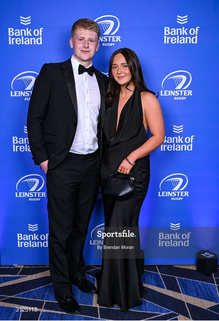 6 May 2025; Andrew Osborne and Allie McGrath on arrival at the Leinster Rugby awards ball 2025 at O'Reilly Hall in UCD, Dublin. Photo by Brendan Moran/Sportsfile