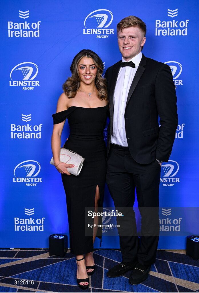6 May 2025; Tommy O'Brien and Zoe Connolly on arrival at the Leinster Rugby awards ball 2025 at O'Reilly Hall in UCD, Dublin. Photo by Brendan Moran/Sportsfile