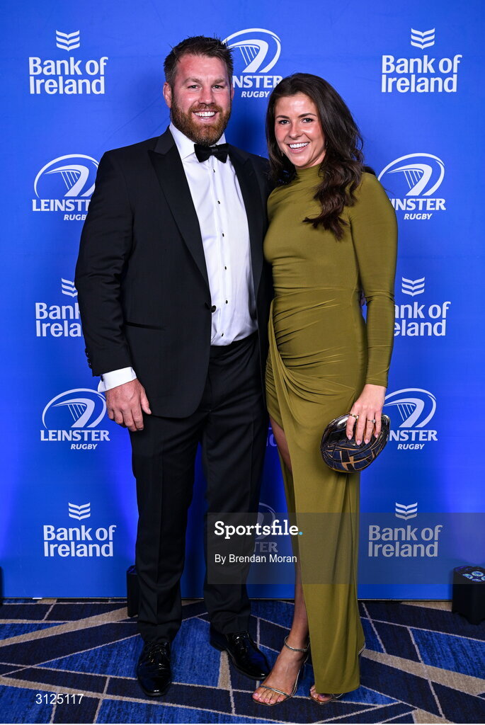 6 May 2025; Sean O'Brien and Elly Selley on arrival at the Leinster Rugby awards ball 2025 at O'Reilly Hall in UCD, Dublin. Photo by Brendan Moran/Sportsfile