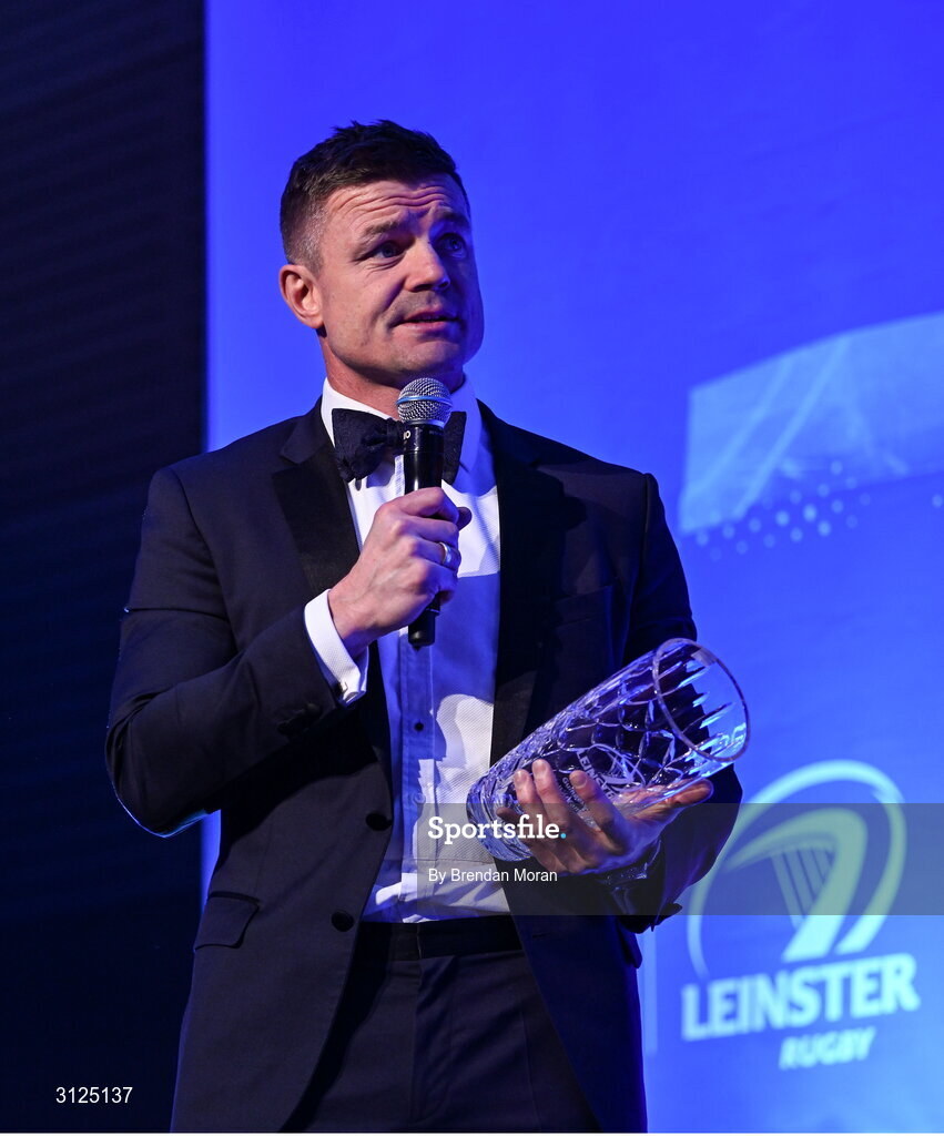 6 May 2025; Guinness Hall of Fame award winner Brian O'Driscoll is interviewed during the Leinster Rugby awards ball 2025 at O'Reilly Hall in UCD, Dublin. Photo by Brendan Moran/Sportsfile