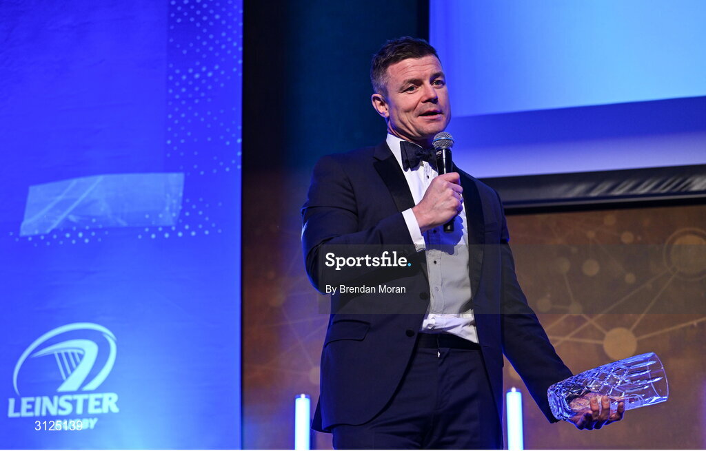 6 May 2025; Guinness Hall of Fame award winner Brian O'Driscoll is interviewed during the Leinster Rugby awards ball 2025 at O'Reilly Hall in UCD, Dublin. Photo by Brendan Moran/Sportsfile