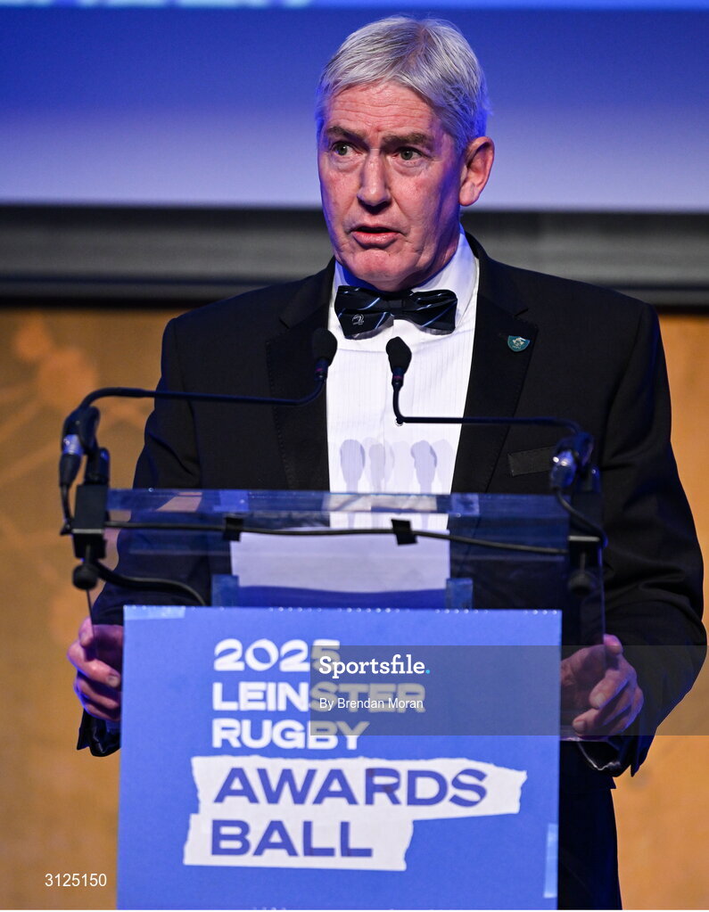 6 May 2025; Leinster Rugby president Declan Gardiner during the Leinster Rugby awards ball 2025 at O'Reilly Hall in UCD, Dublin. Photo by Brendan Moran/Sportsfile