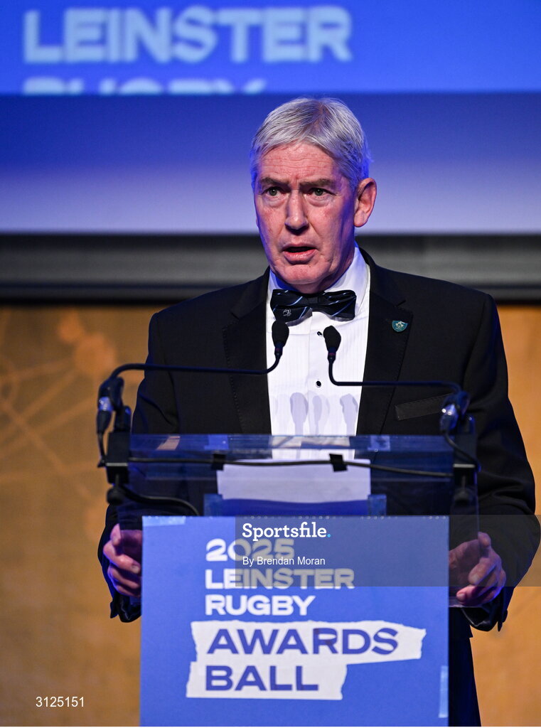 6 May 2025; Leinster Rugby president Declan Gardiner during the Leinster Rugby awards ball 2025 at O'Reilly Hall in UCD, Dublin. Photo by Brendan Moran/Sportsfile