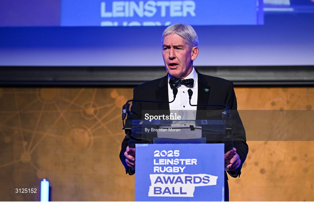 6 May 2025; Leinster Rugby president Declan Gardiner during the Leinster Rugby awards ball 2025 at O'Reilly Hall in UCD, Dublin. Photo by Brendan Moran/Sportsfile