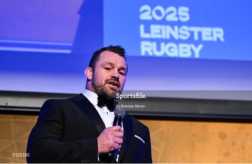 6 May 2025; Cian Healy is interviewed during the Leinster Rugby awards ball 2025 at O'Reilly Hall in UCD, Dublin. Photo by Brendan Moran/Sportsfile