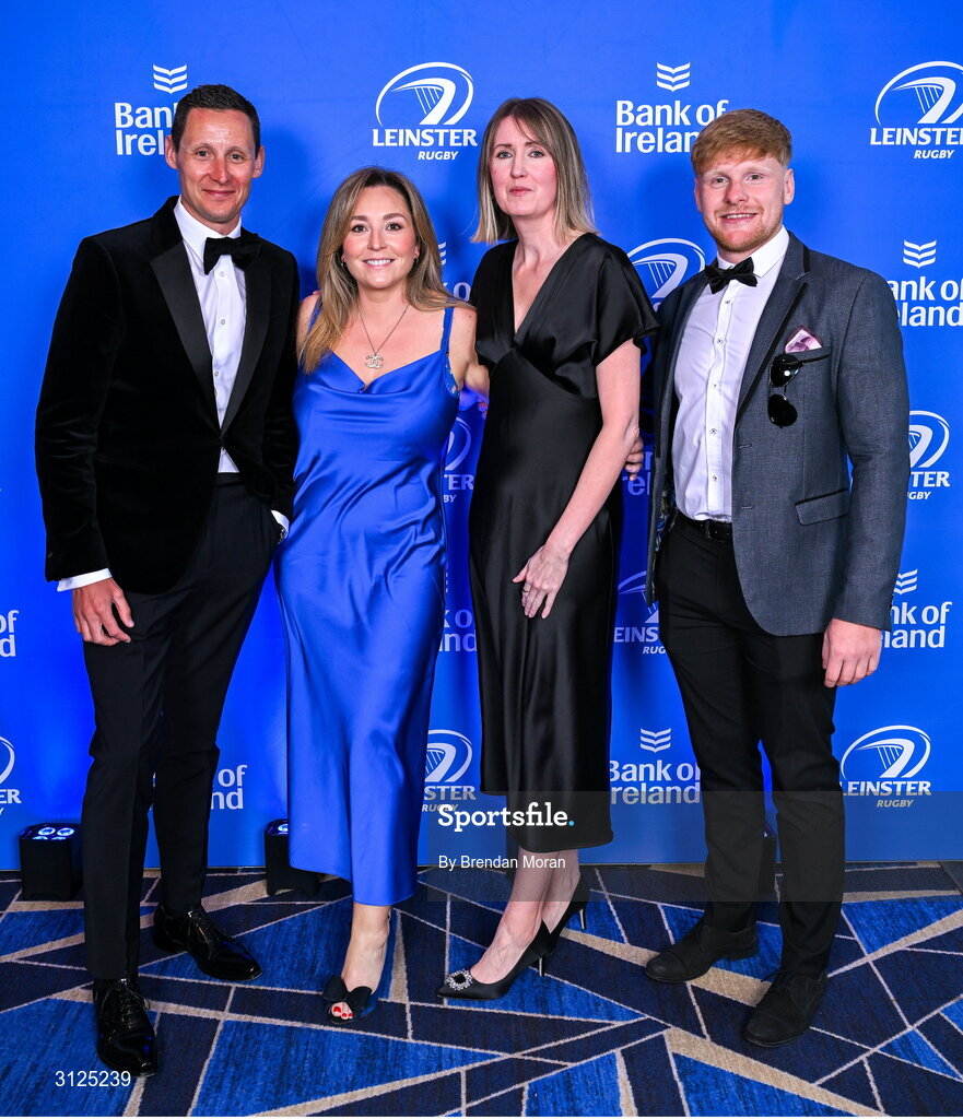 6 May 2025; Guests, from left, David Gee, Abi England, Michelle Morrisroe, Dominik Morycki during the Leinster Rugby awards ball 2025 at O'Reilly Hall in UCD, Dublin. Photo by Brendan Moran/Sportsfile