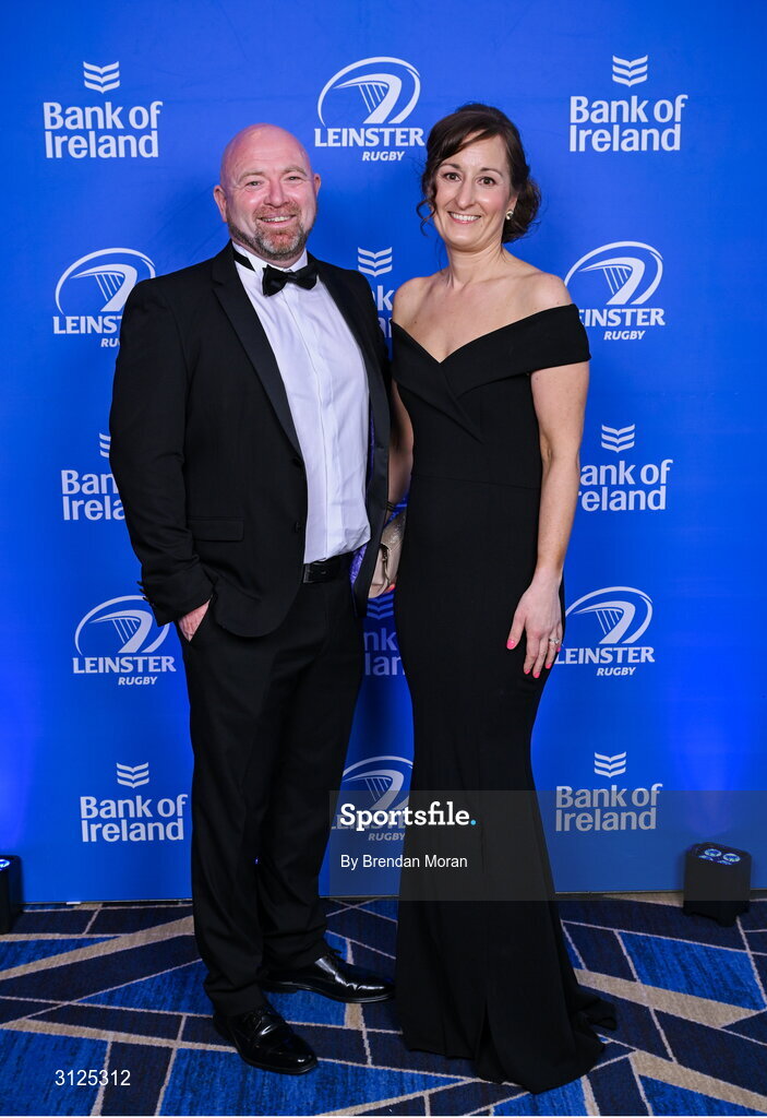 6 May 2025; Noelle and Jim Bastick on arrival the Leinster Rugby awards ball 2025 at O'Reilly Hall in UCD, Dublin. Photo by Brendan Moran/Sportsfile