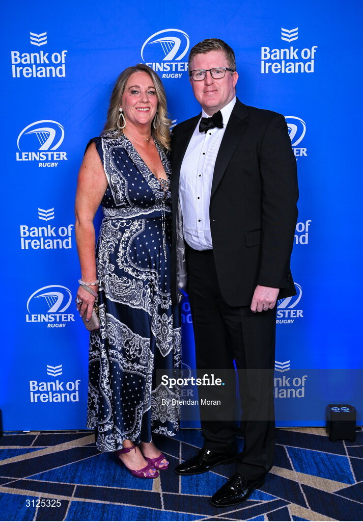 6 May 2025; Karen and Paul Keane on arrival at the Leinster Rugby awards ball 2025 at O'Reilly Hall in UCD, Dublin. Photo by Brendan Moran/Sportsfile