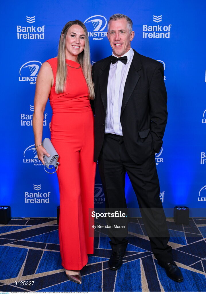 6 May 2025; Laurie and Guy Easterby on arrival during the Leinster Rugby awards ball 2025 at O'Reilly Hall in UCD, Dublin. Photo by Brendan Moran/Sportsfile