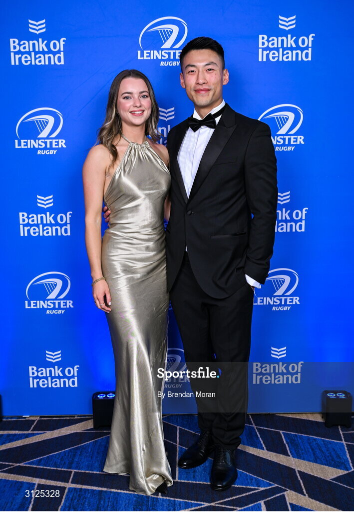 6 May 2025; Sarah Hallahan and Brendan Ho on arrival during the Leinster Rugby awards ball 2025 at O'Reilly Hall in UCD, Dublin. Photo by Brendan Moran/Sportsfile
