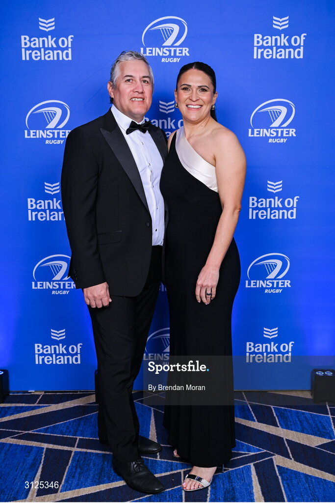 6 May 2025; Simon Broughton and Tania Rosser on arrival at the Leinster Rugby awards ball 2025 at O'Reilly Hall in UCD, Dublin. Photo by Brendan Moran/Sportsfile