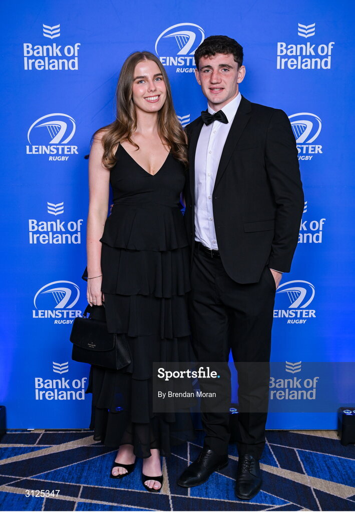 6 May 2025; Laoise Geraghty and Cormac Foley on arrival at the Leinster Rugby awards ball 2025 at O'Reilly Hall in UCD, Dublin. Photo by Brendan Moran/Sportsfile
