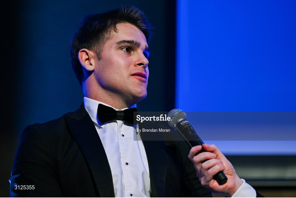6 May 2025; Aitzol King is interviewed during the Leinster Rugby awards ball 2025 at O'Reilly Hall in UCD, Dublin. Photo by Brendan Moran/Sportsfile