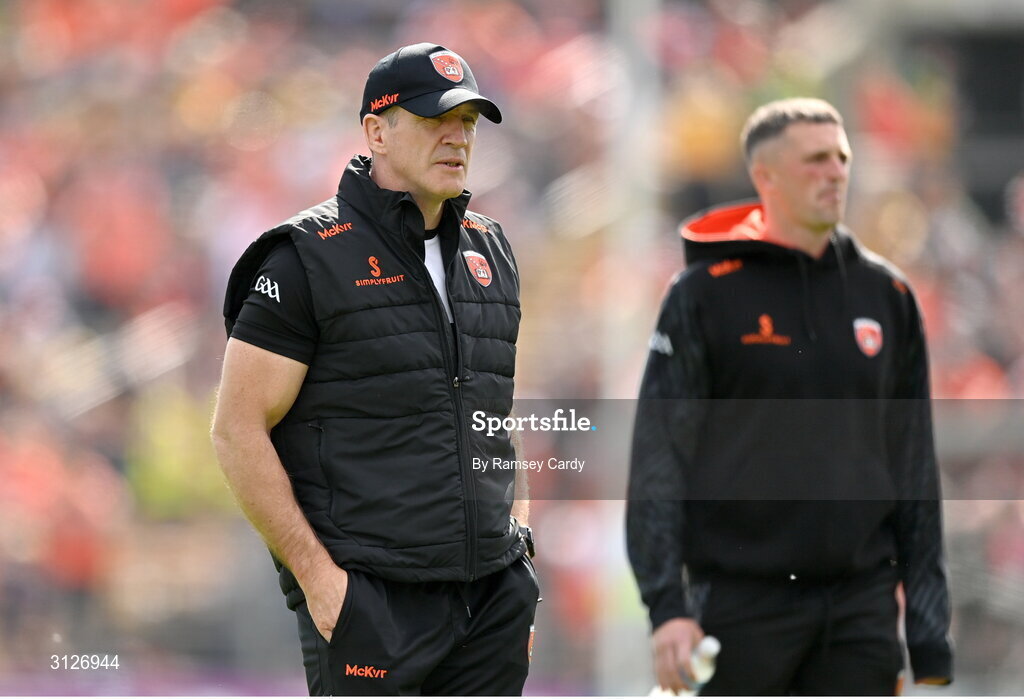 10 May 2025; Armagh manager Kieran McGeeney before the Ulster GAA Football Senior Championship final match between Armagh and Donegal at St Tiernach's Park in Clones, Monaghan. Photo by Ramsey Cardy/Sportsfile