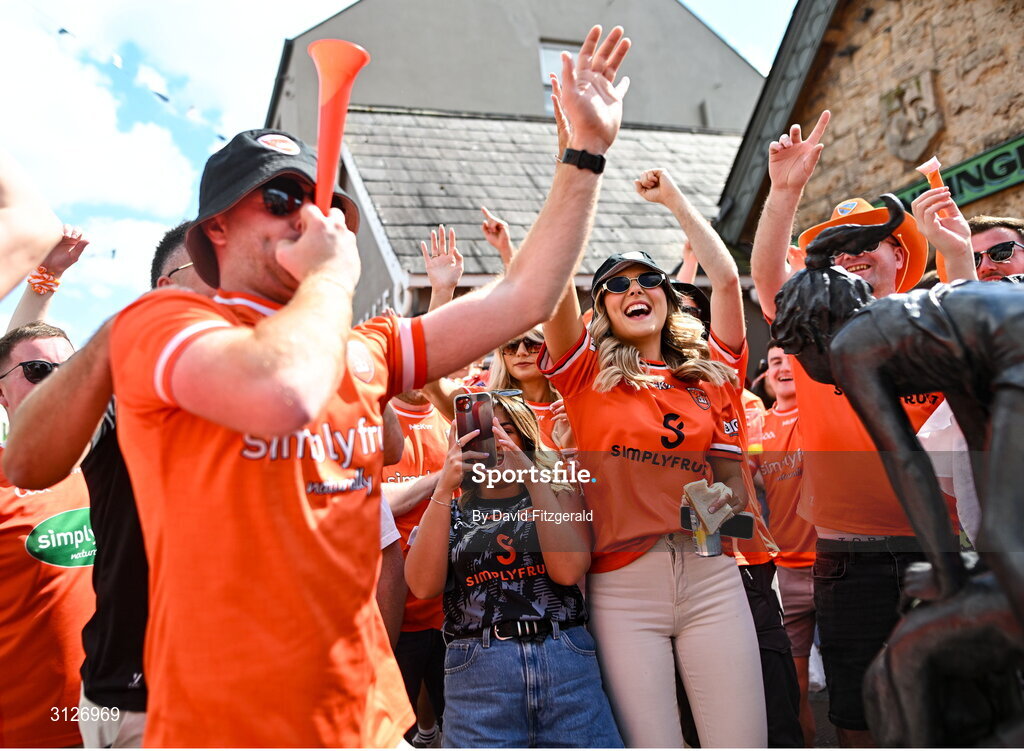 10 May 2025; Armagh supporters before the Ulster GAA Football Senior Championship final match between Armagh and Donegal at St Tiernach's Park in Clones, Monaghan. Photo by David Fitzgerald/Sportsfile