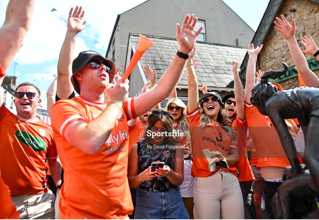 10 May 2025; Armagh supporters before the Ulster GAA Football Senior Championship final match between Armagh and Donegal at St Tiernach's Park in Clones, Monaghan. Photo by David Fitzgerald/Sportsfile