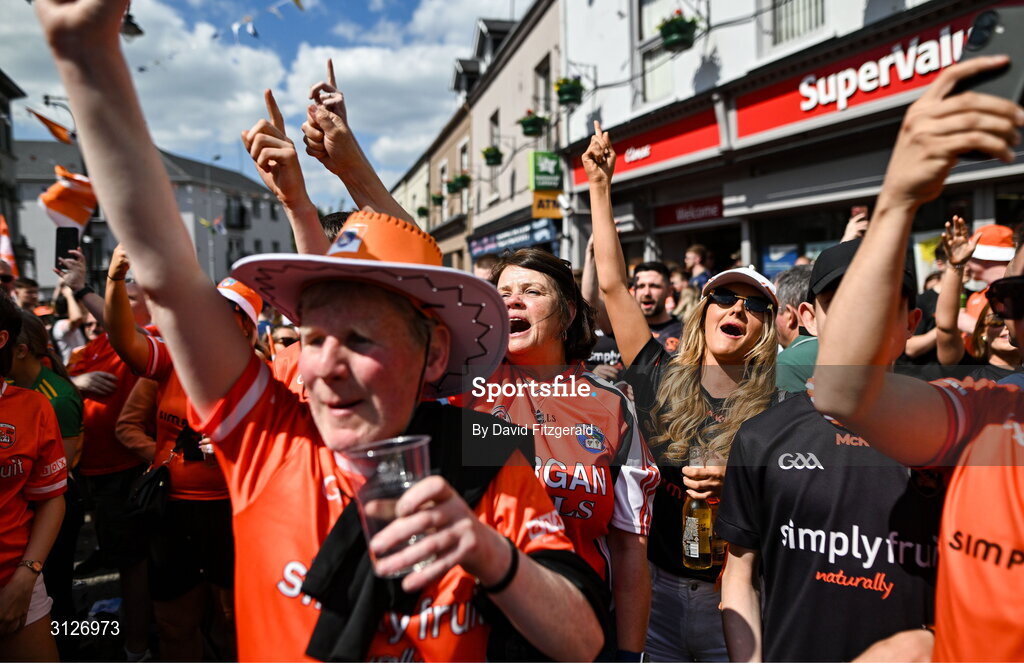 10 May 2025; Armagh supporters before the Ulster GAA Football Senior Championship final match between Armagh and Donegal at St Tiernach's Park in Clones, Monaghan. Photo by David Fitzgerald/Sportsfile